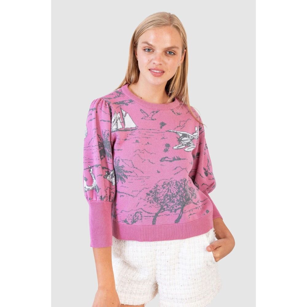 Koch Madeline Sweater Beach Pink Toile Cashmere Cotton Blend Size Medium